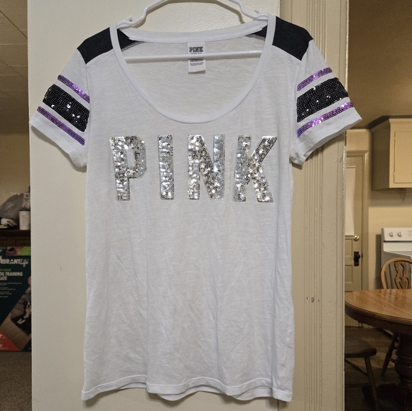 Rare!! Victoria's Secret PINK bling sequin tee size large in great condition - Picture 2 of 2